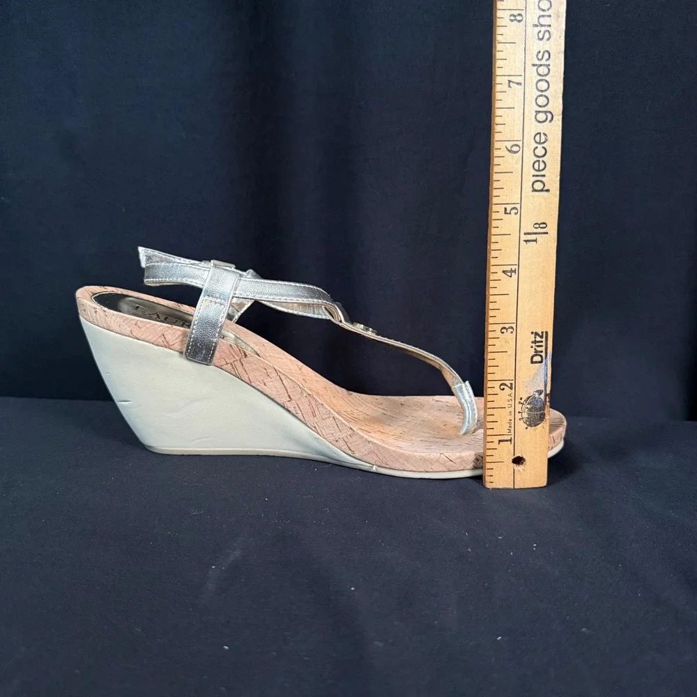 Lauren Ralph Lauren Reeta Cork Wedge Sandals Platino Silver Metallic Womens 8.5B